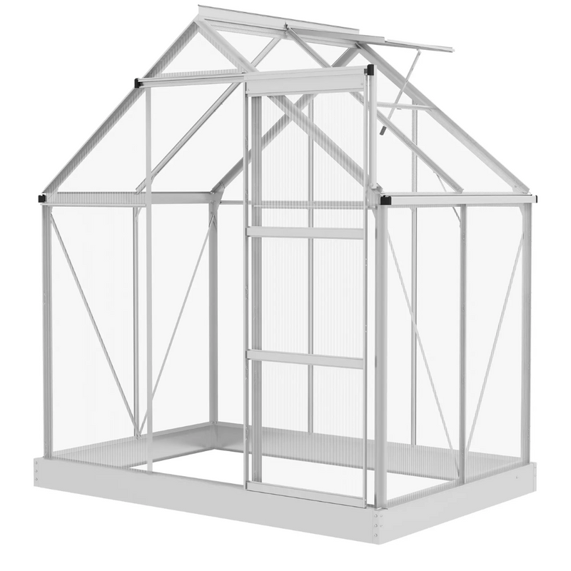 6' x 4' Walk-In Aluminum Frame Greenhouse, Polycarbonate Panels, Sliding Door - Silver