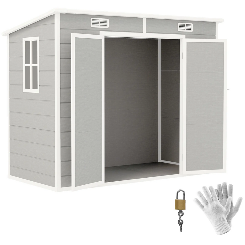 8' x 4' Polypropylene Resin Plastic Garden Shed with Dual Swing Doors - Grey