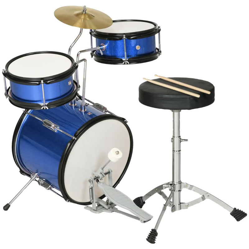 7pc Beginner Blue Drum Set for Kids with Thrown, Cymbal, Pedal and Drumsticks