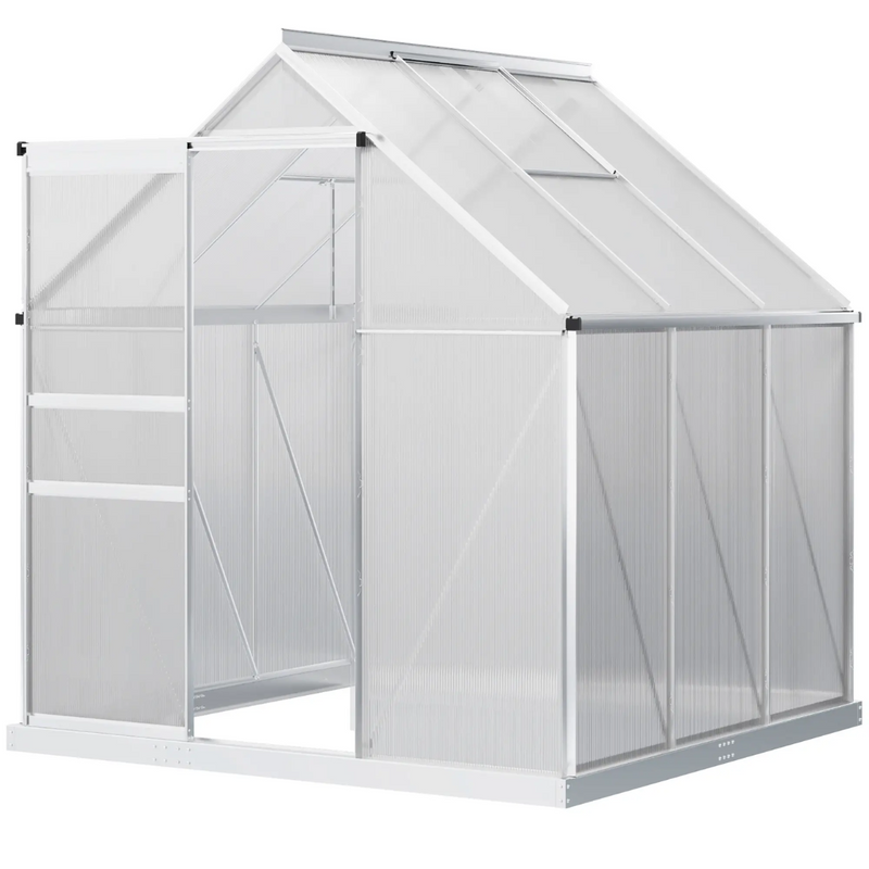 6' x 6' Walk-In Greenhouse with Aluminum Frame and Polycarbonate Panels, Sliding Door - Silver