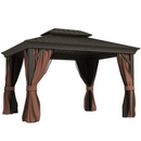 Gazebos, Tamerlaine 10' x 12' Steel Roof Outdoor Gazebo Shelter with Vented Roof and Aluminum Frame - Brown - Seasonal Overstock