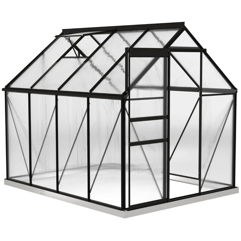 6' x 8' Walk-In Greenhouse with Aluminum Frame and Polycarbonate Panels, Sliding Door - Grey