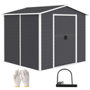 8' x 7' Galvanized Steel Outdoor Storage Shed with Dual Sliding Doors and Floor Frame - Dark Grey