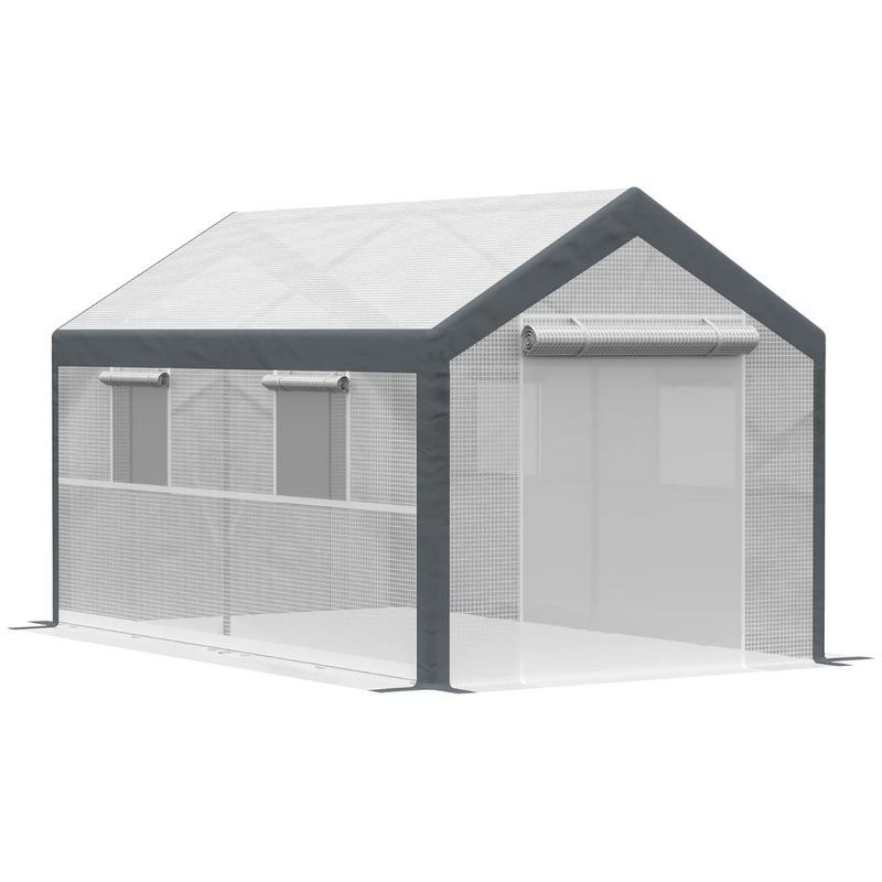 12' x 7' Heavy Duty Walk-In Plastic Cover Garden Greenhouse, Peaked Roof, Steel Frame, White