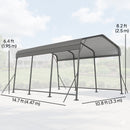 Outdoor canopy with dimensions labeled on a clear sky background