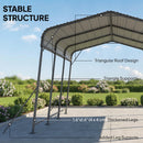 11 x 15 ft Metal carport with triangular roof design and thickened legs, set against a clear sky.