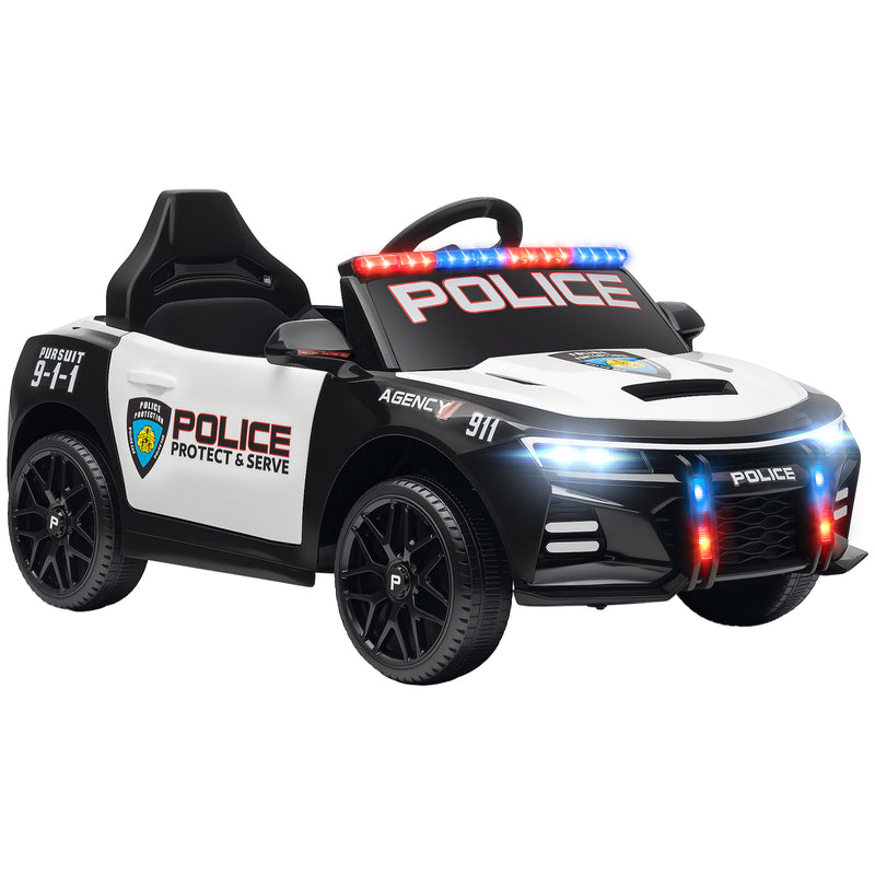 12V Electric Ride-On Police Car for Kids, Single Seat with Parental Remote, Music and Horn