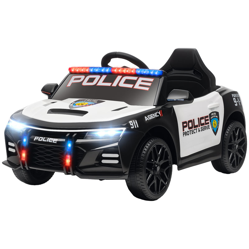 12V Electric Ride-On Police Car for Kids, Single Seat with Parental Remote, Music and Horn