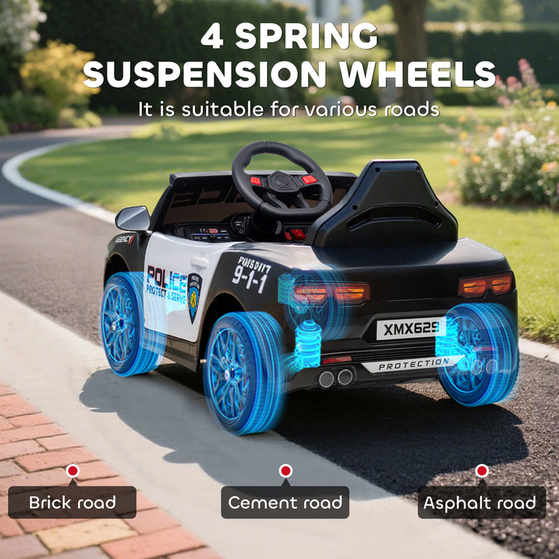12V Electric Ride-On Police Car for Kids, Single Seat with Parental Remote, Music and Horn