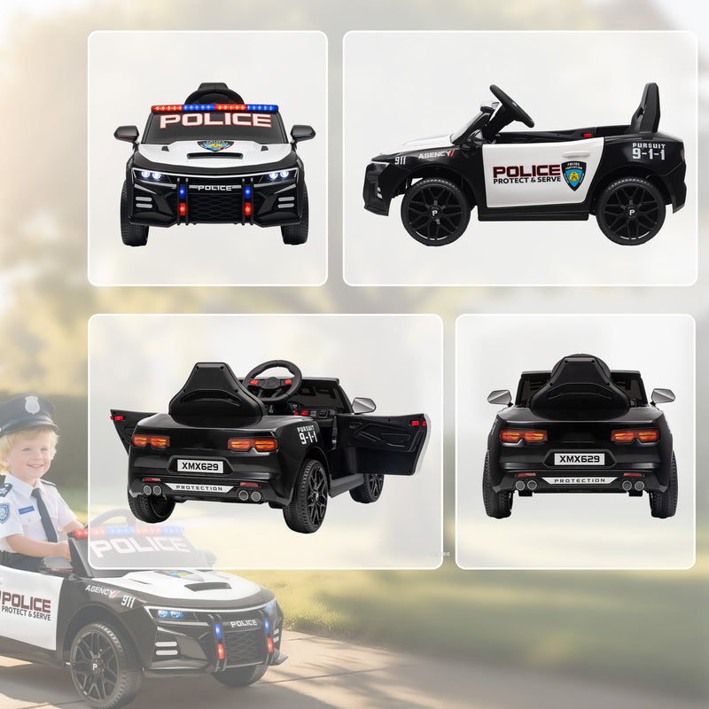 12V Electric Ride-On Police Car for Kids, Single Seat with Parental Remote, Music and Horn
