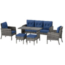 Patio Furniture, Brindlestone Terrace 6pc Outdoor Patio Set with Sofa, Chairs, Stools and Table - Blue - Seasonal Overstock