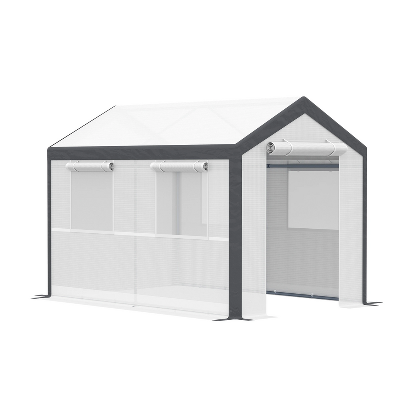 10' x 6.6' Heavy Duty Walk-In Plastic Cover Garden Greenhouse, Peaked Roof, Steel Frame, White