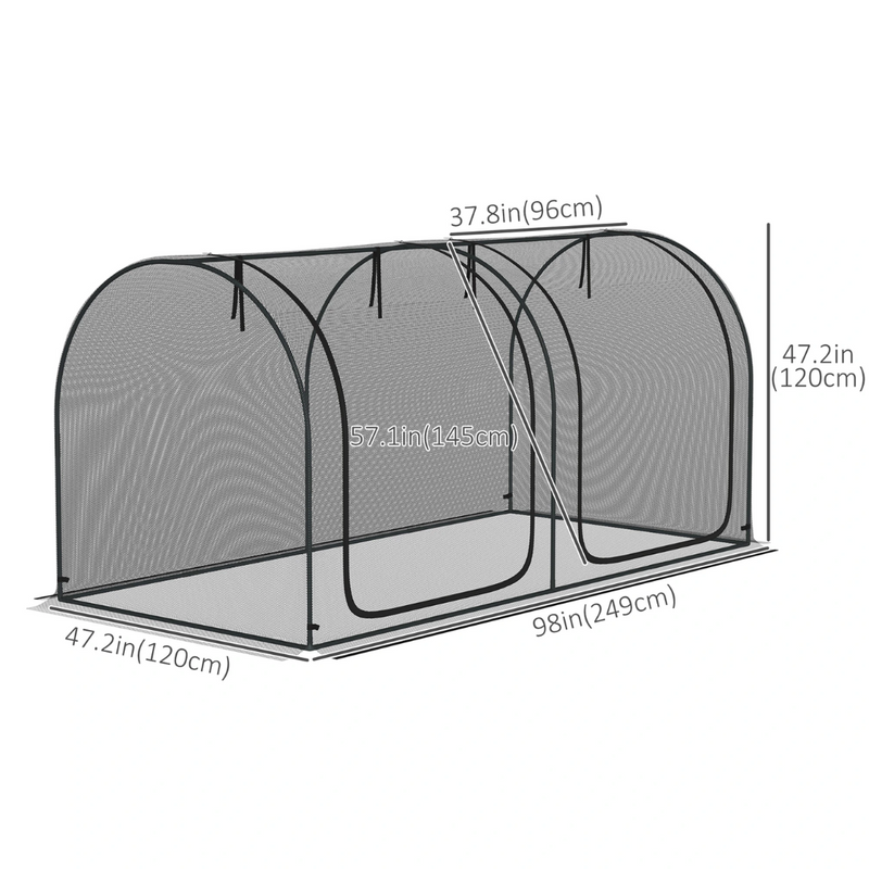 8' x 4' Mesh Garden Protection Crop Cage Cover with 2 Zipper Doors - Black