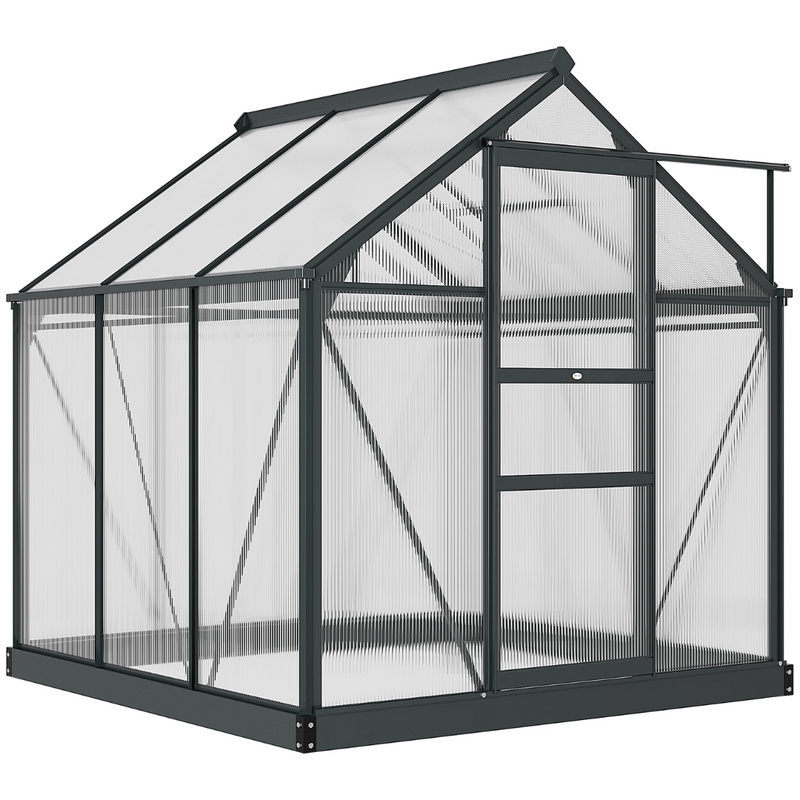 6.2' x 6.3' Walk-In Greenhouse with Aluminum Frame, Polycarbonate Panels, Sliding Door - Grey