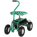 Gardening Accessories, Rolling Garden Scooter Cart with Swivel and Adjustable Seat, Basket and Tool Tray - Green - Seasonal Overstock