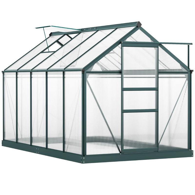 6' x 10' Polycarbonate Walk-in Greenhouse with Aluminum Frame and Sliding Door - Green