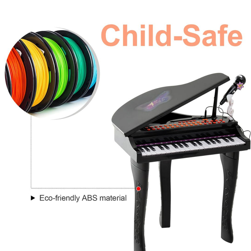 Mini Grand Piano Electronic Keyboard for Kids w/ 37 Keys and Microphone - Black