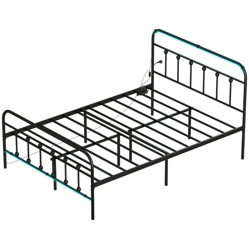 Beds, Luma Full Size Metal Platform Bedframe with LED Lights, Charging Station and Underbed Storage - Black (Copy) - Seasonal Overstock
