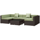 Patio Furniture, Peace River 7 Pc Rattan Wicker Modular Outdoor Furniture Sectional Sofa Set - Light Green / Brown - Seasonal Overstock