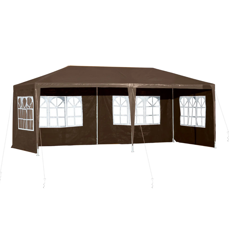 19' x 9.5' Portable Event Canopy Party Tent Outdoor Sun Shade with 4 Wall Panels - Brown