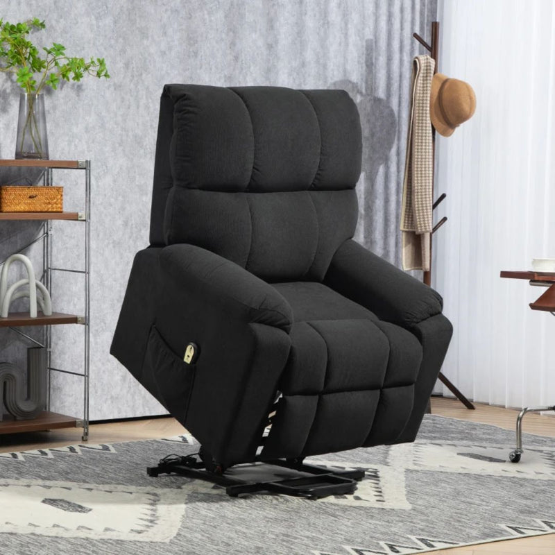 Benson Springs Lift Assist Recliner Chair with Remote - Black Microfibre