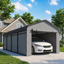 12 x 20 ft Heavy Duty Carport with Steel Roof and Removeable Sidewalls for All Weather Protection, Light Grey