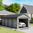 12 x 20 ft Heavy Duty Carport with Steel Roof and Removeable Sidewalls for All Weather Protection, Light Grey