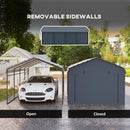 12 x 20 ft Heavy Duty Carport with Steel Roof and Removeable Sidewalls for All Weather Protection, Dark Grey