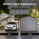 12 x 20 ft Heavy Duty Carport with Steel Roof and Removeable Sidewalls for All Weather Protection, Light Grey