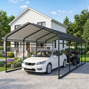 12 x 20 ft Heavy Duty Carport with Steel Roof and Removeable Sidewalls for All Weather Protection, Light Grey