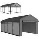 12 x 20 ft Heavy Duty Carport with Steel Roof and Removeable Sidewalls for All Weather Protection, Light Grey
