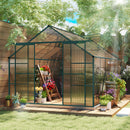 12 x 8 Greenhouse with plants and gardening tools in a garden setting