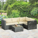 Patio Furniture, River Ridge 3pc Rattan Wicker Outdoor Patio Sectional Sofa Set with Table - Beige - Seasonal Overstock