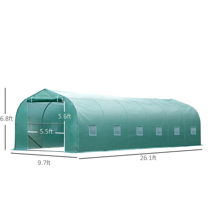 26' x 10' x 7' Extra Large Walk-In Portable Greenhouse with Peaked Roof - Green