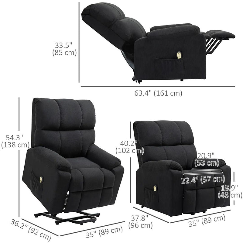 Benson Springs Lift Assist Recliner Chair with Remote - Black Microfibre