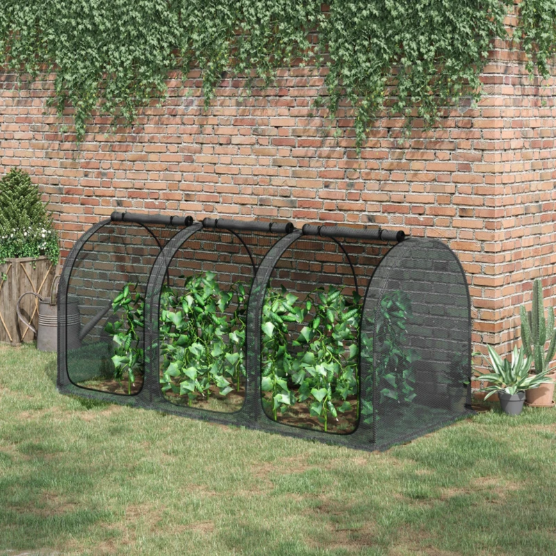 9' x 4' Mesh Garden Protection Crop Cage Cover with 3 Zipper Doors - Black