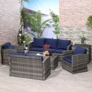 Patio Furniture, Cinder Valley 6pc Patio Set with Sofa, Loveseat, Chairs & Tables - Blue - Seasonal Overstock
