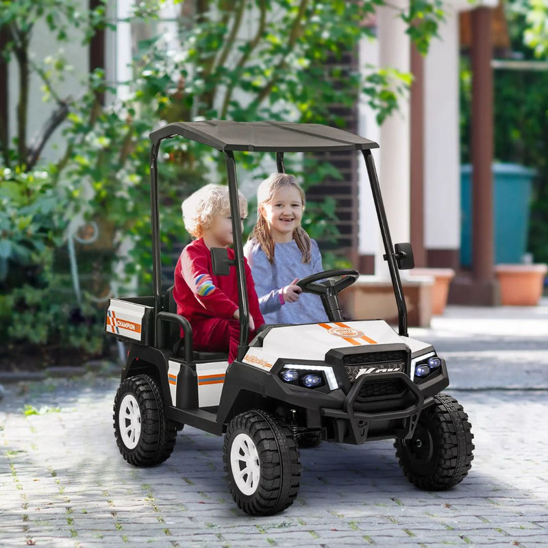 2-Seater 24V Electric Ride On UTV Car for Kids w/ Parental Remote and Sun Roof - White