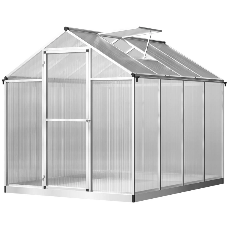 8' x 6' Walk-In Aluminum Frame Greenhouse with Polycarbonate Panels, Swing Door - Silver