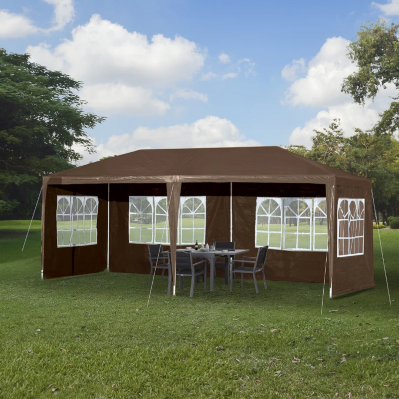 19' x 9.5' Portable Event Canopy Party Tent Outdoor Sun Shade with 4 Wall Panels - Brown