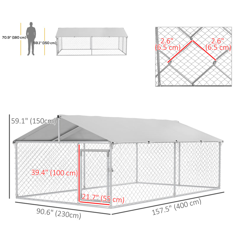 Dog Kennels, 13' x 7.5' x 5' Outdoor Dog Kennel Run with Waterproof Canopy - Seasonal Overstock