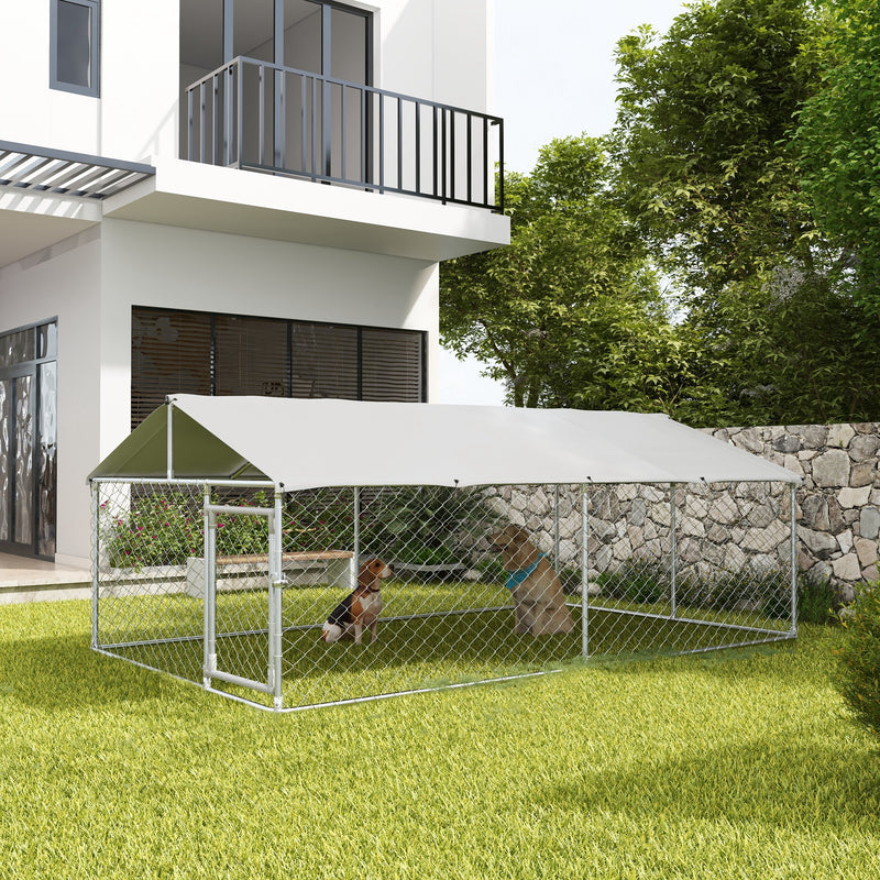 Dog Kennels, 13' x 7.5' x 5' Outdoor Dog Kennel Run with Waterproof Canopy - Seasonal Overstock