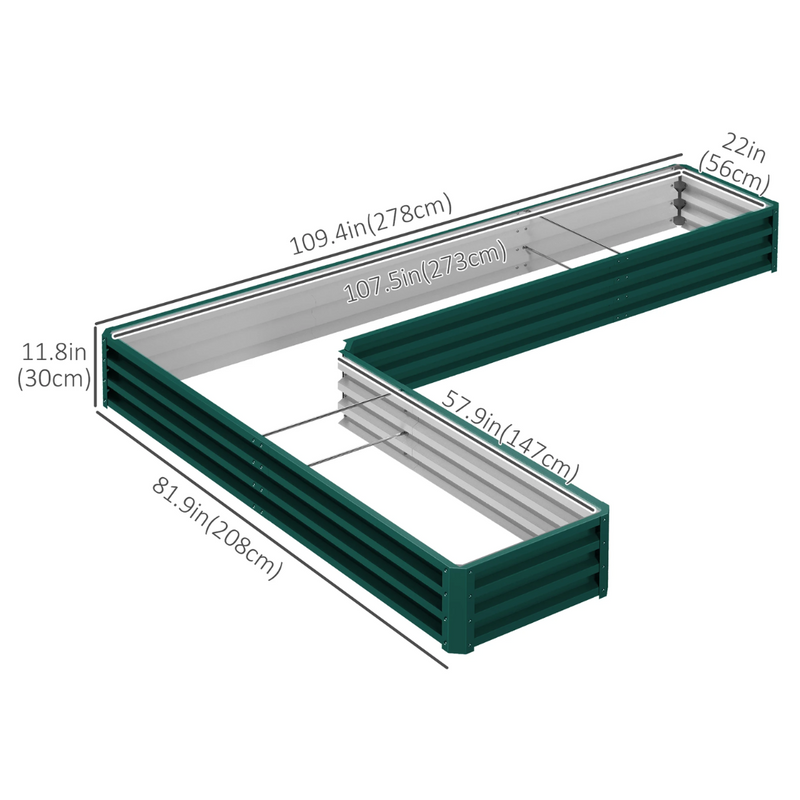 9.1' x 6.8' L-Shaped Raised Garden Bed Planter Box Galvanized Steel 12in Deep - Green