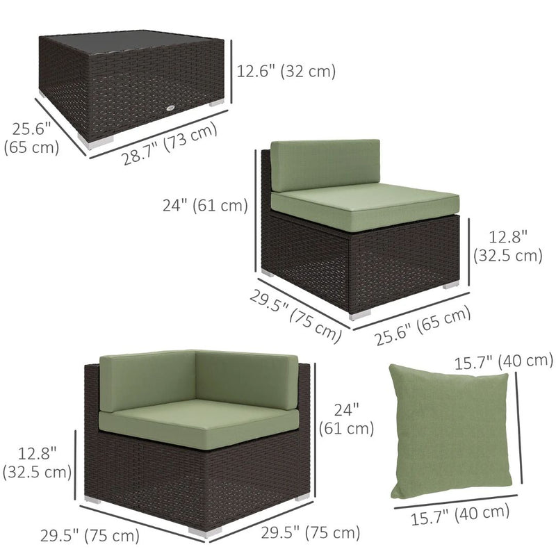 Patio Furniture, Peace River 7 Pc Rattan Wicker Modular Outdoor Furniture Sectional Sofa Set - Light Green / Brown - Seasonal Overstock