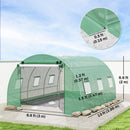 10 x 13 Green greenhouse with dimensions indicated on a clear day