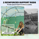10 x 13 Gardening structure with reinforced support rods, a woman tending to plants, and a black and white photo of a damaged structure.