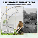 Garden structure with reinforced support rods, a woman tending to plants, and a black and white photo of a similar structure.