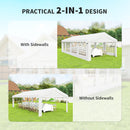 2-in-1 outdoor canopy tent with and without side walls on a grassy background.