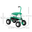 Gardening Accessories, Rolling Garden Scooter Cart with Swivel and Adjustable Seat, Basket and Tool Tray - Green - Seasonal Overstock