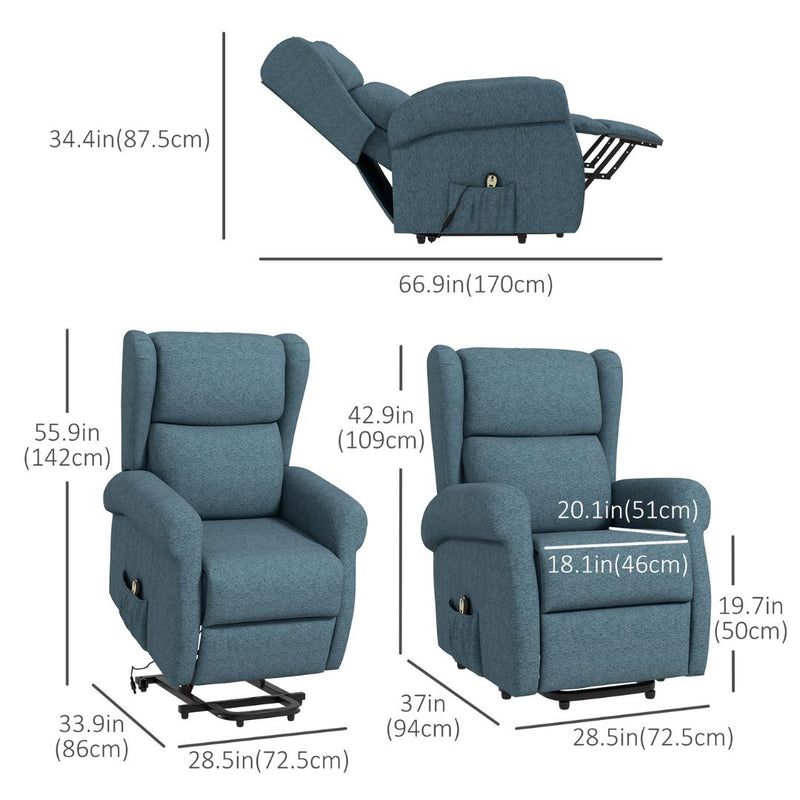 Sling River Wingback Lift Assist Recliner Chair with remote Control - Blue